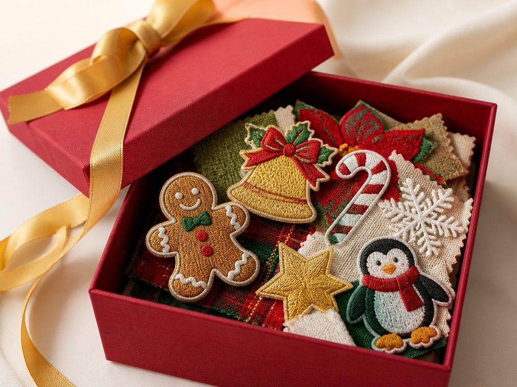 Caixa de presente com bordados de Natal