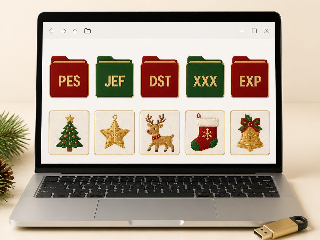 Pastas organizadas por formato com matrizes de Natal